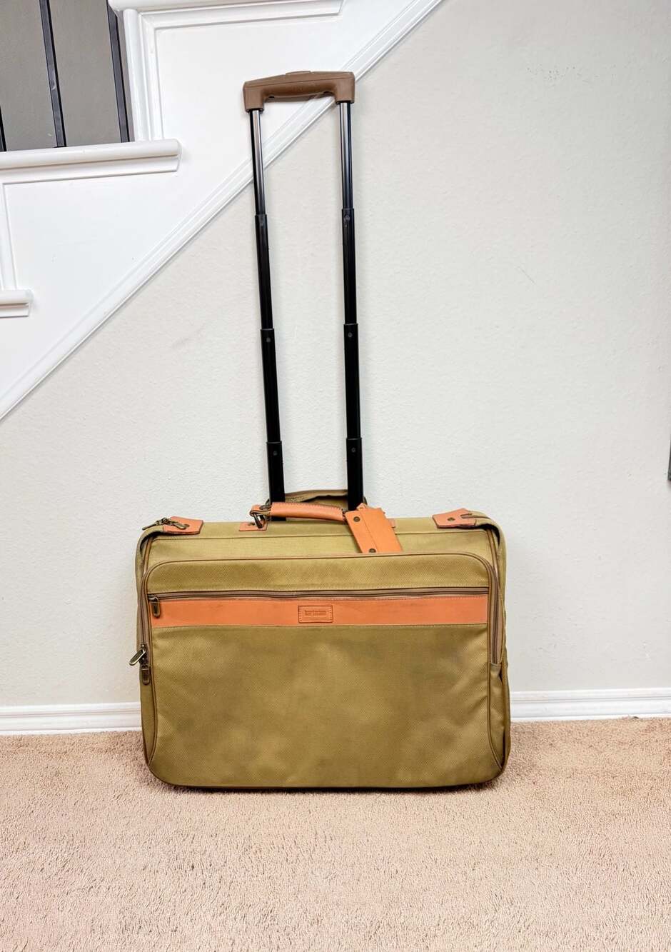 Hartmann Intensity Tan Ballistic Nylon Leather Trim Rolling Garment Bag Suitcase